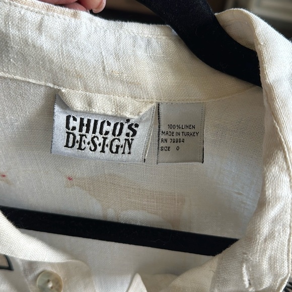 Chico’s Design 100% Linen Southwestern Shell Button Button Down Shirt Womens 0/S - Picture 7 of 9